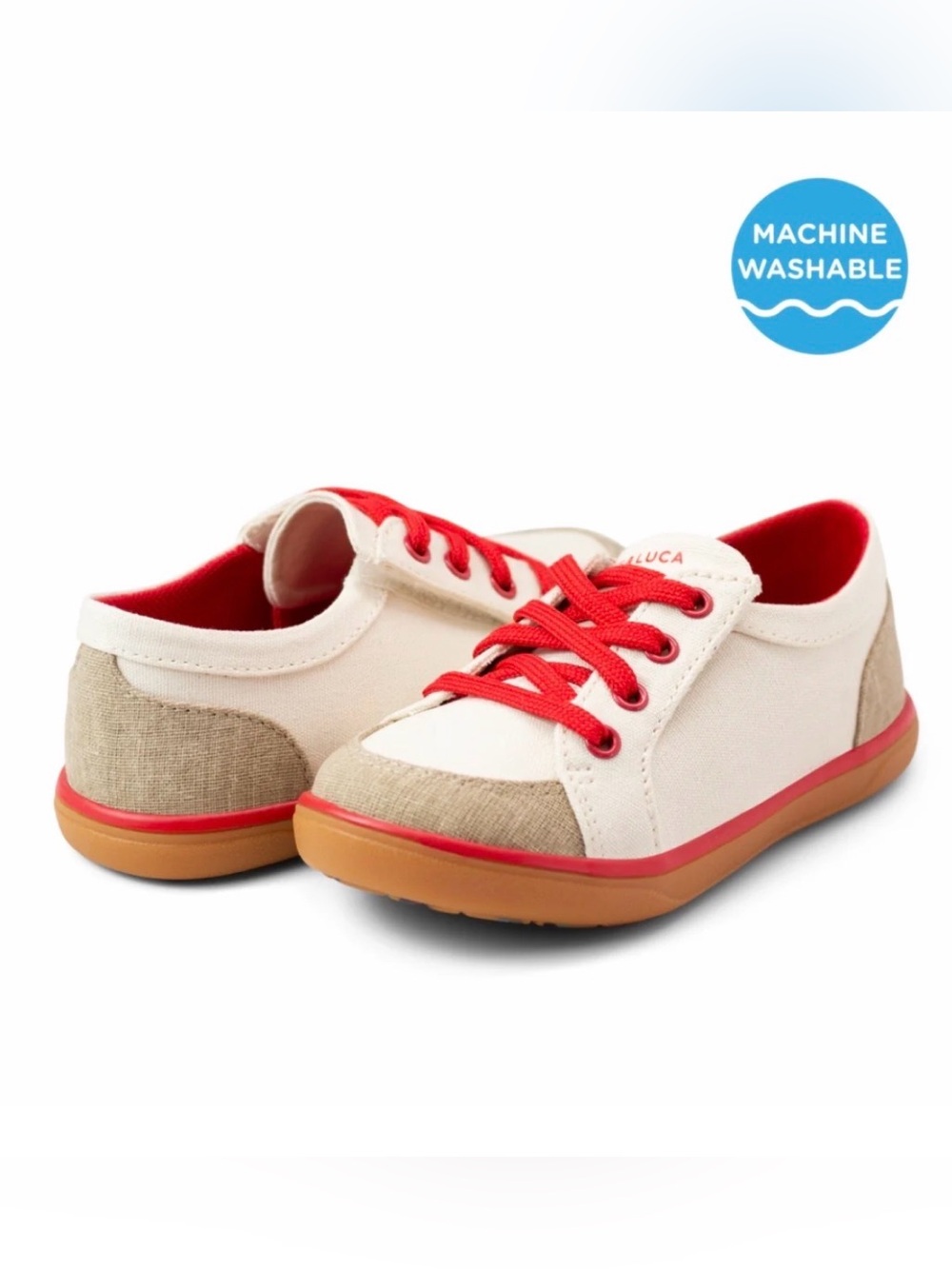 Livie & Luca Organic Cotton Reeve Sneaker Carmel with Red Trim